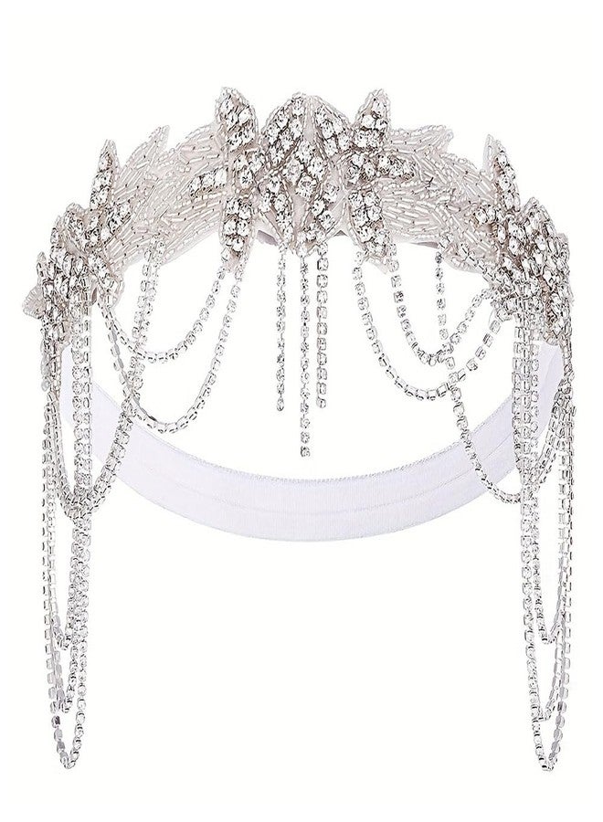 طوق رأس عتيق من تصميم Sunshinesmile Bride مستوحى من عشرينيات القرن الماضي، طوق رأس للنساء، إكسسوار للشعر (شرابة بيضاء، مقاس واحد)